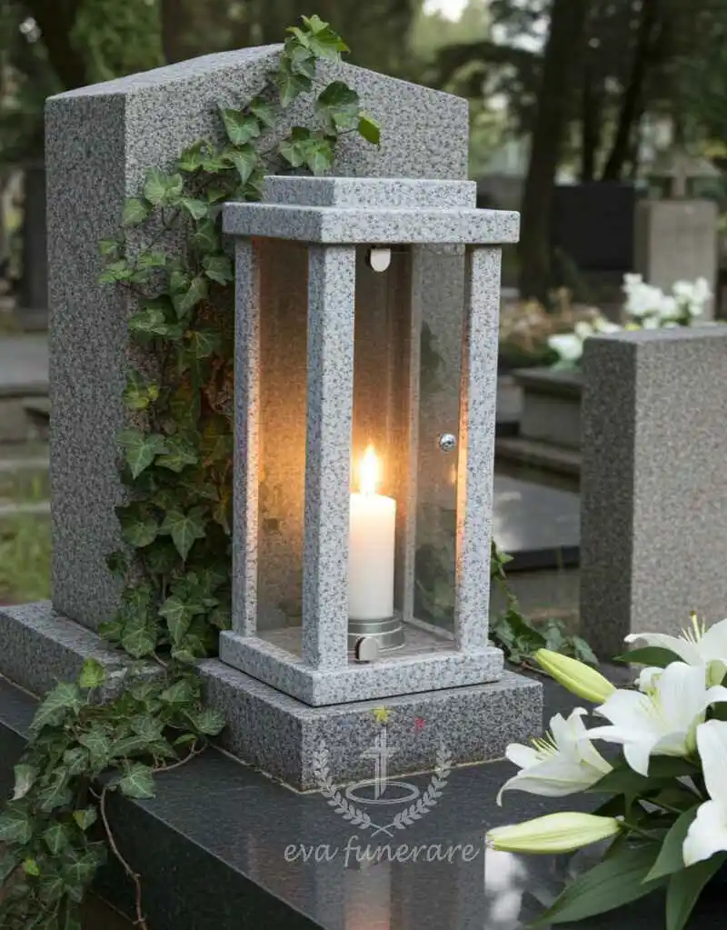 MONUMENTE FUNERARE - Felinar granit XL gri deschis