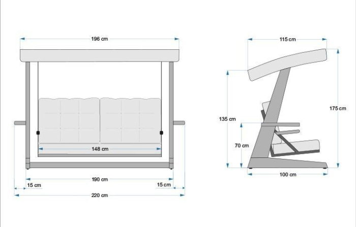 Balansoar de gradina VIVA 2200, 3 locuri, 220x100x175 cm [7]