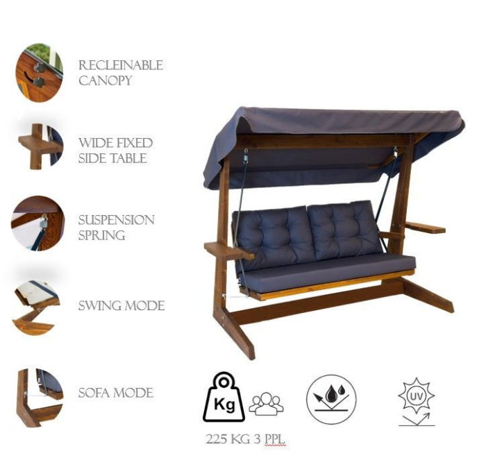 Balansoar de gradina VIVA 2200, 3 locuri, 220x100x175 cm [6]