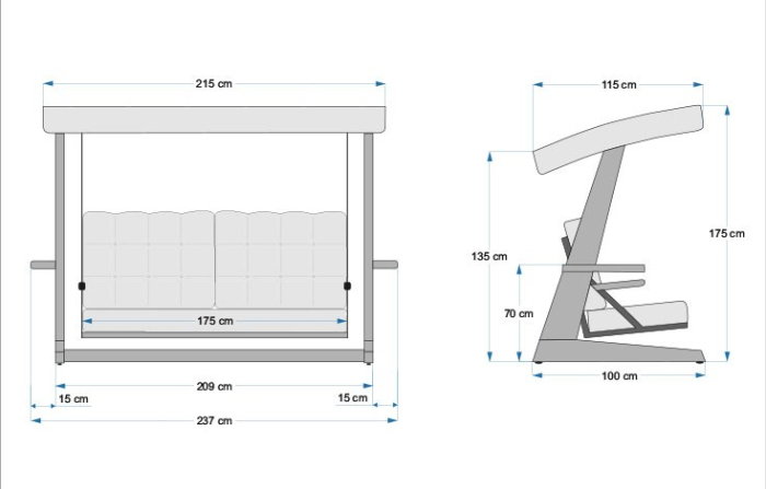 Balansoar de gradina VIVA 2400, 3 locuri, 237x100x175 cm [15]