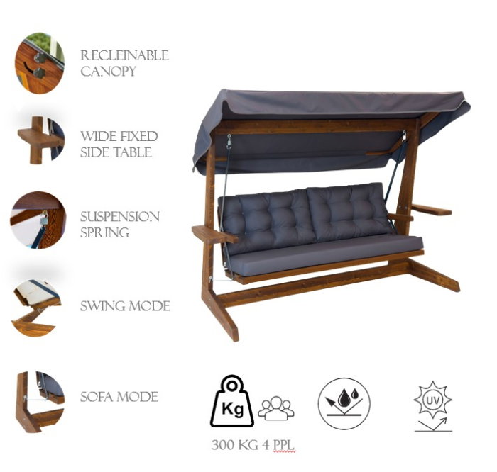Balansoar de gradina VIVA 2400, 3 locuri, 237x100x175 cm [14]