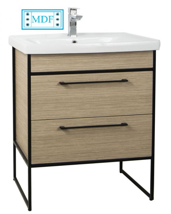 Set Baza front MDF si Lavoar seria 740, cadru metalic, 70 cm, fag