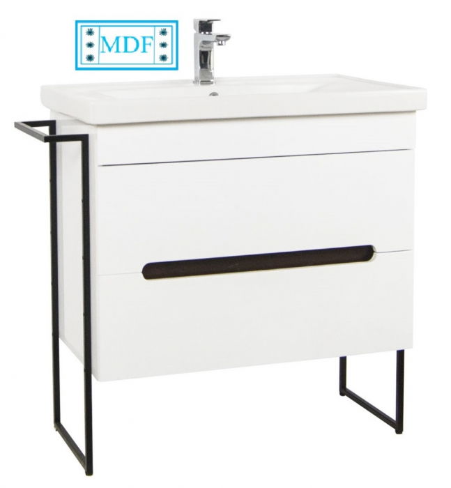 Set Baza front MDF si Lavoar seria 750, cadru metalic, 80 cm, alb