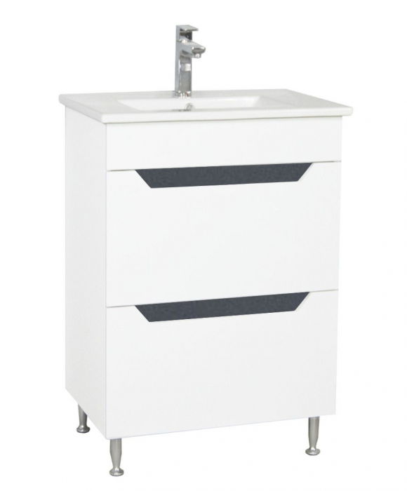 Set Baza front MDF si Lavoar seria 056, cu sertare, 60 cm, alb + antracit