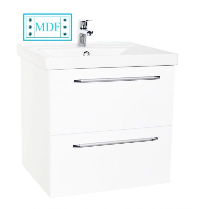 Set Baza front MDF si Lavoar seria 754, suspendata cu sertare, 60 cm, alb