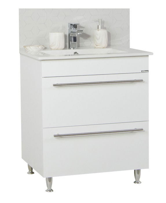 Set Baza front MDF si Lavoar seria 054, cu sertare, 70 cm, alb