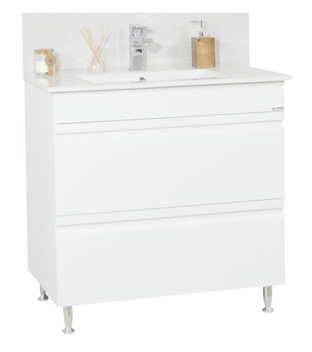 Set Baza front MDF si Lavoar seria 086, cu sertare, 80 cm, alb
