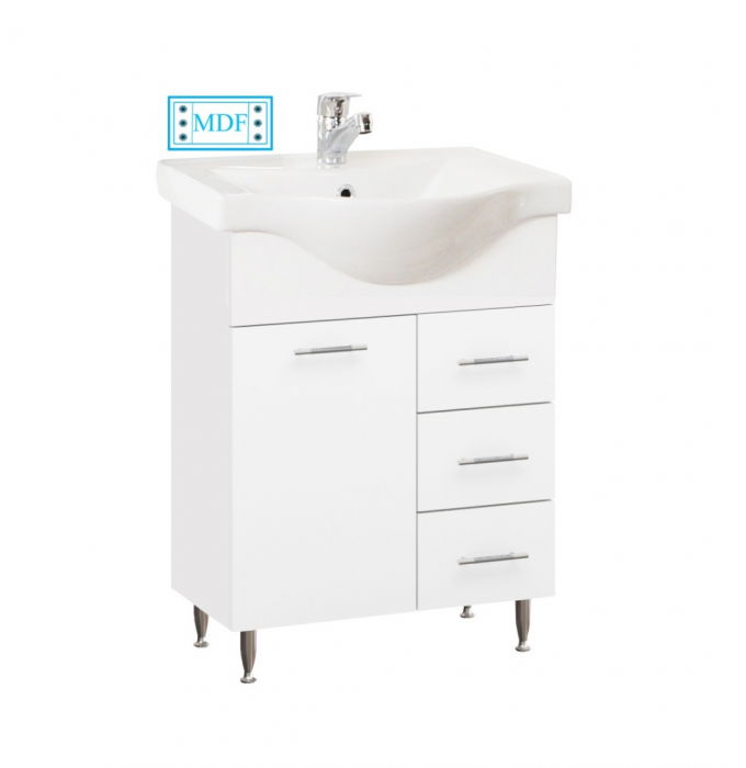Set Baza front MDF si Lavoar seria 153, cu sertare, 65 cm, alb