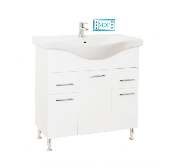 Set Baza front MDF si Lavoar seria 153, cu sertare, 80 cm, alb