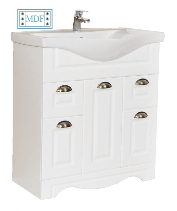 Set Baza front MDF si Lavoar seria 172, cu sertare, 75 cm, alb rustic