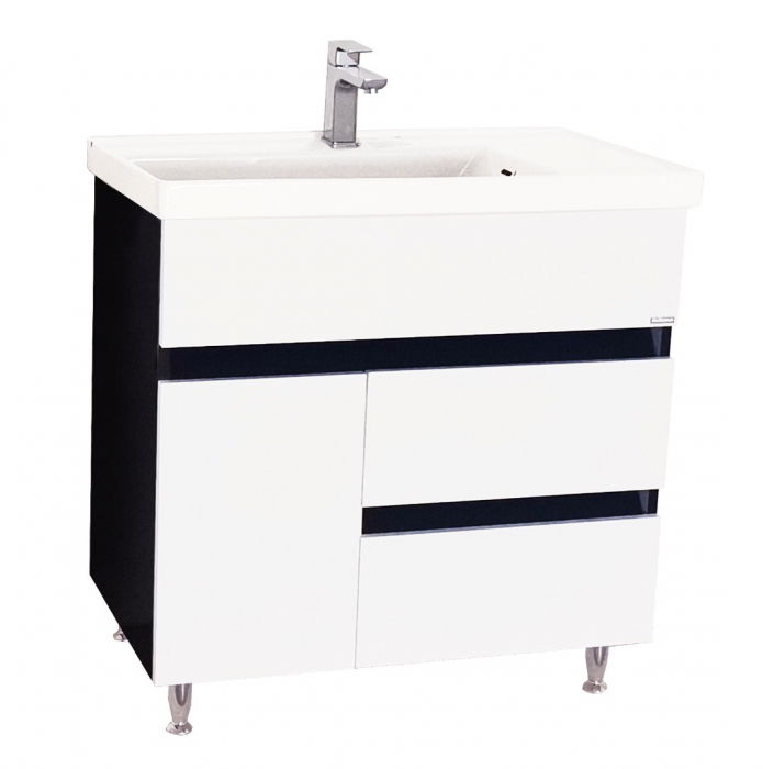 Set Baza front MDF si Lavoar seria 288, cu sertare, 80 cm, alb + negru