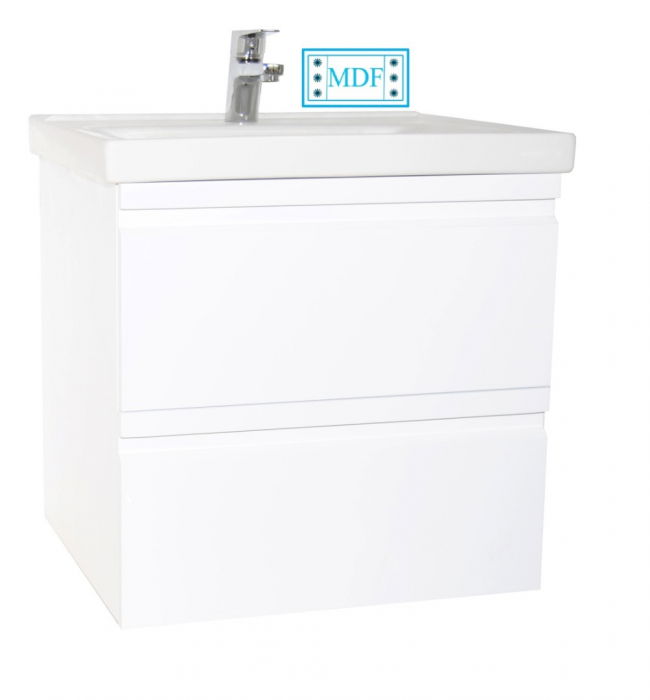 Set Baza front MDF si Lavoar seria 786, suspendata cu sertare, 65 cm, alb