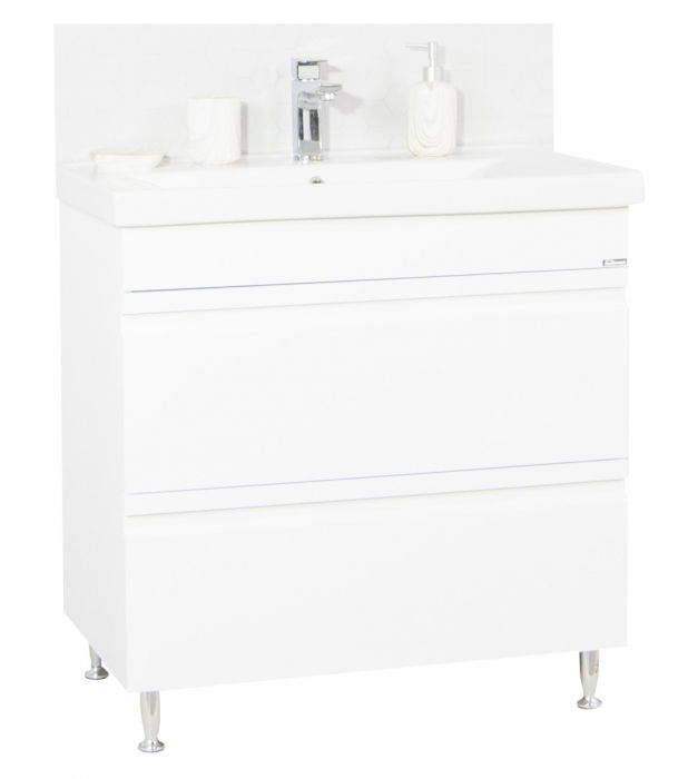 Set Baza front MDF si Lavoar seria 786, cu sertare, 80 cm, alb
