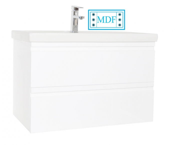 Set Baza front MDF si Lavoar seria 786, suspendata cu sertare, 80 cm, alb