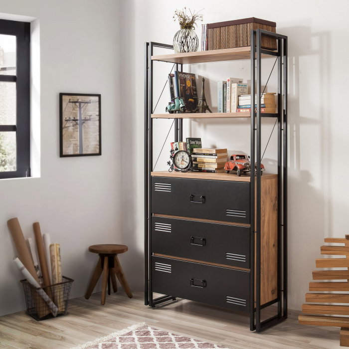 Biblioteca COSMO CORTEX, 3 sertare, 90x35x180 cm [2]