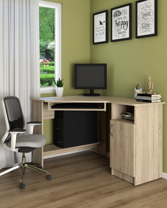 Birou de colt SU-13, cu suport glisant pentru tastatura, rafturi depozitare, usa, wenge, 90x120x75 cm - ExpoMob [1]