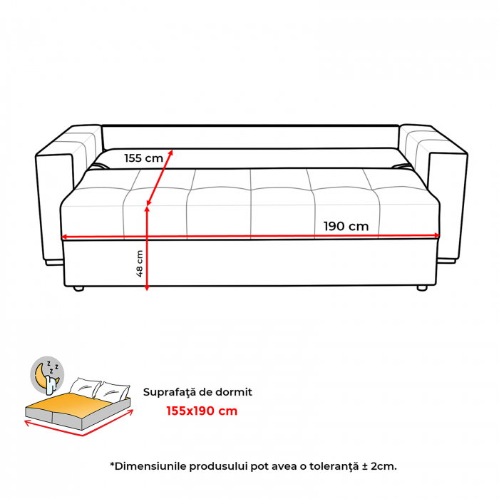 Canapea extensibila ARISSA, 3 locuri, cu arcuri, diverse culori, 235x110x77 cm - ExpoMob [5]
