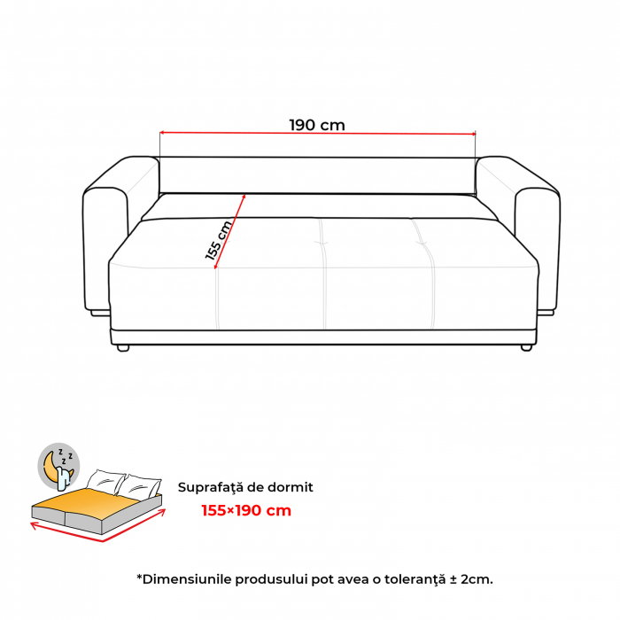 Canapea extensibila BERNA SL, 3 locuri, cu arcuri si lada depozitare, gri maroniu, 238x108x77 cm - ExpoMob [11]