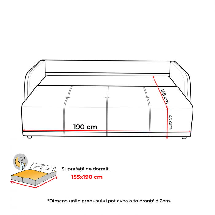 Canapea extensibila BERNA S, 3 locuri, cu arcuri si lada depozitare, 210x110x90 cm, Configurator 3D [4]
