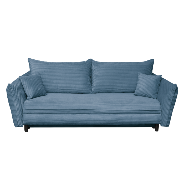 Canapea CAMILLE extensibila, 3 locuri, cu arcuri si lada depozitare, albastru deschis, 238x115x95 cm