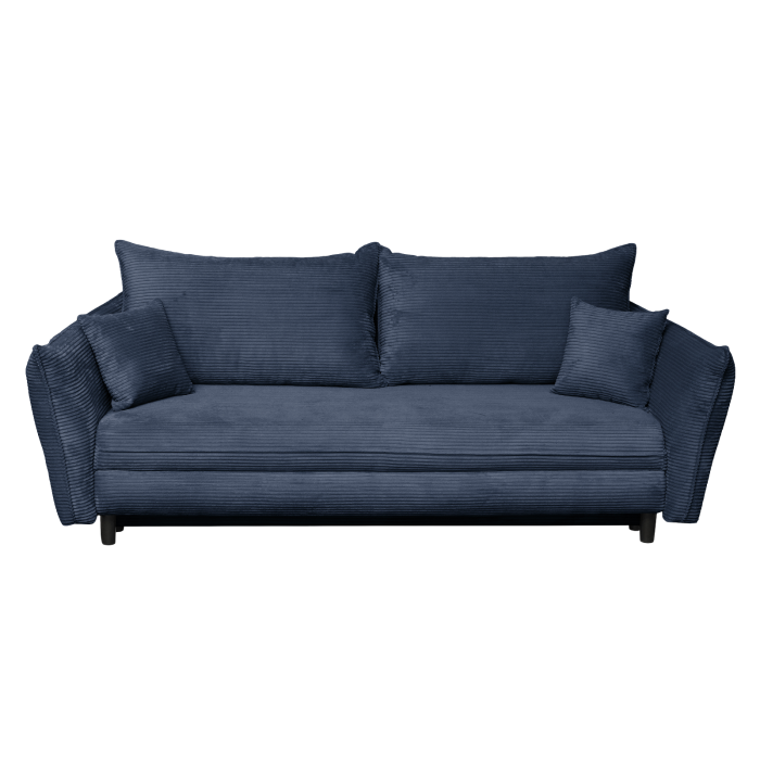 Canapea CAMILLE extensibila, 3 locuri, cu arcuri si lada depozitare, albastru, 238x115x95 cm