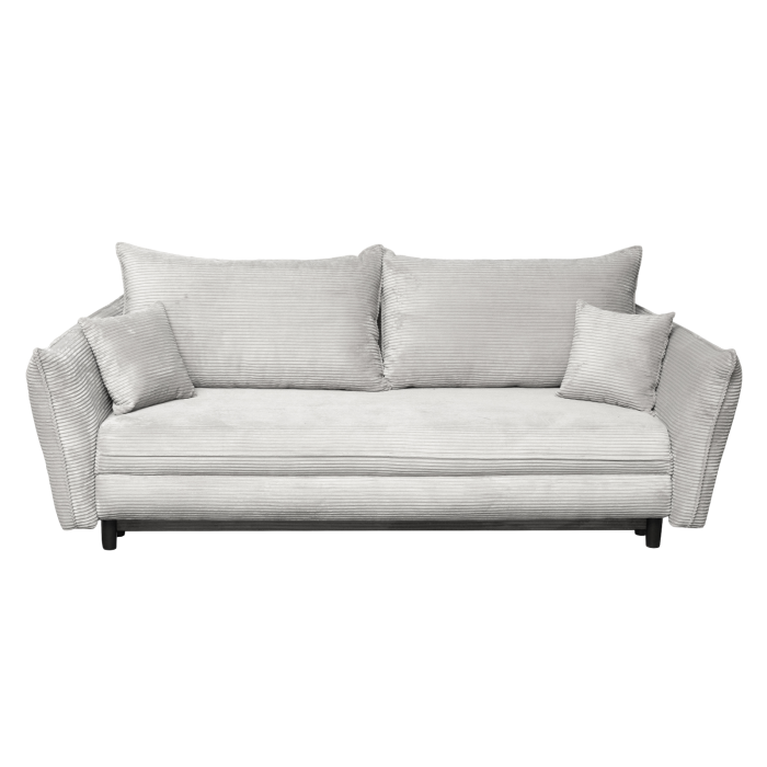 Canapea CAMILLE extensibila, 3 locuri, cu arcuri si lada depozitare, bej deschis, 238x115x95 cm