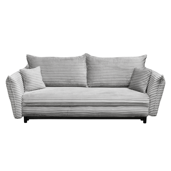 Canapea CAMILLE T extensibila, 3 locuri, cu arcuri si lada depozitare, gri deschis, 238x115x95 cm