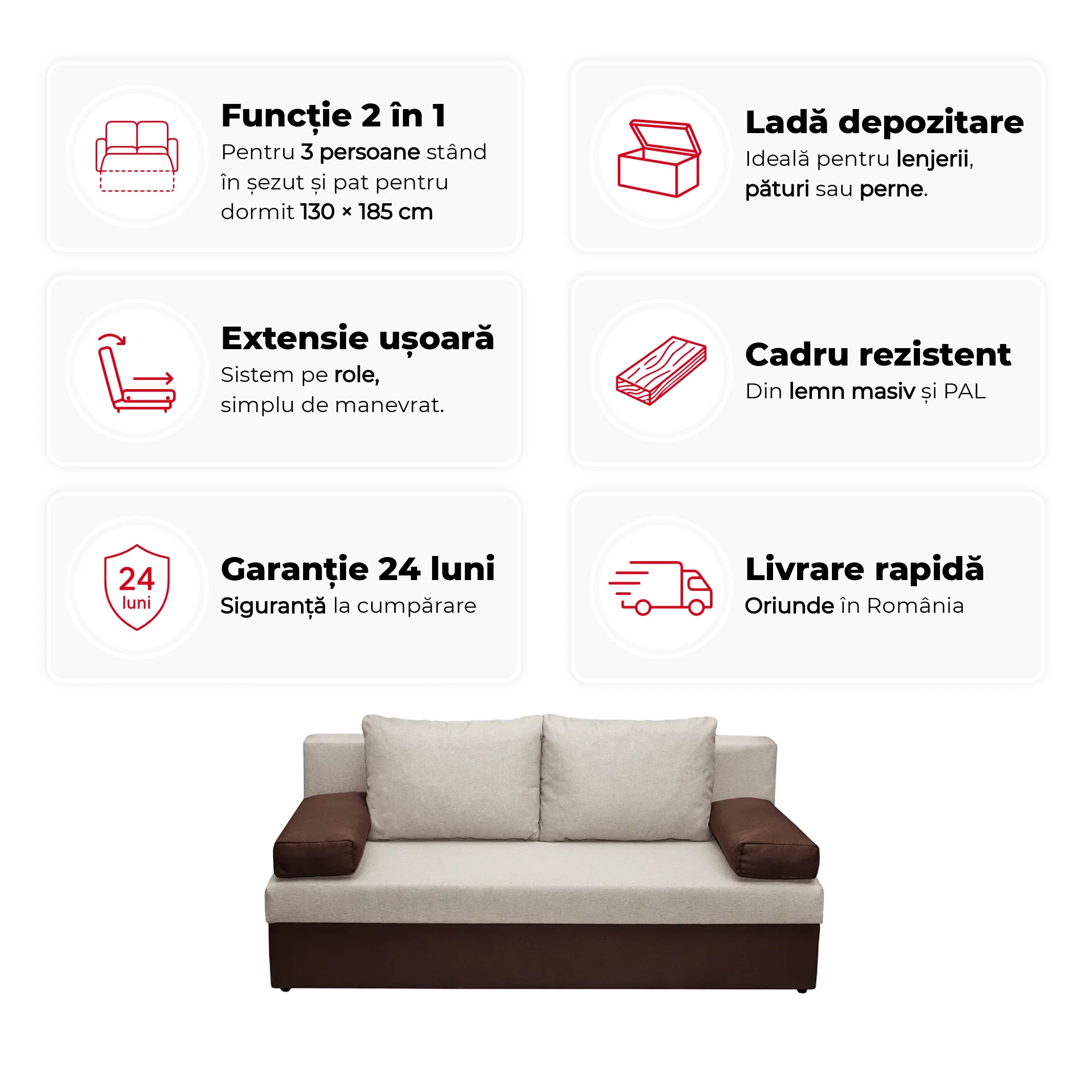 Canapea ANA extensibila, 3 locuri, cu lada depozitare, 185x82x80 cm - ExpoMob [11]