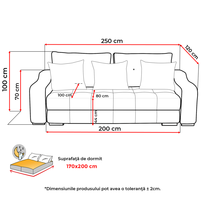 Canapea extensibila ATENA, 3 locuri, cu arcuri si lada depozitare, bej, 250x120x100 cm [8]