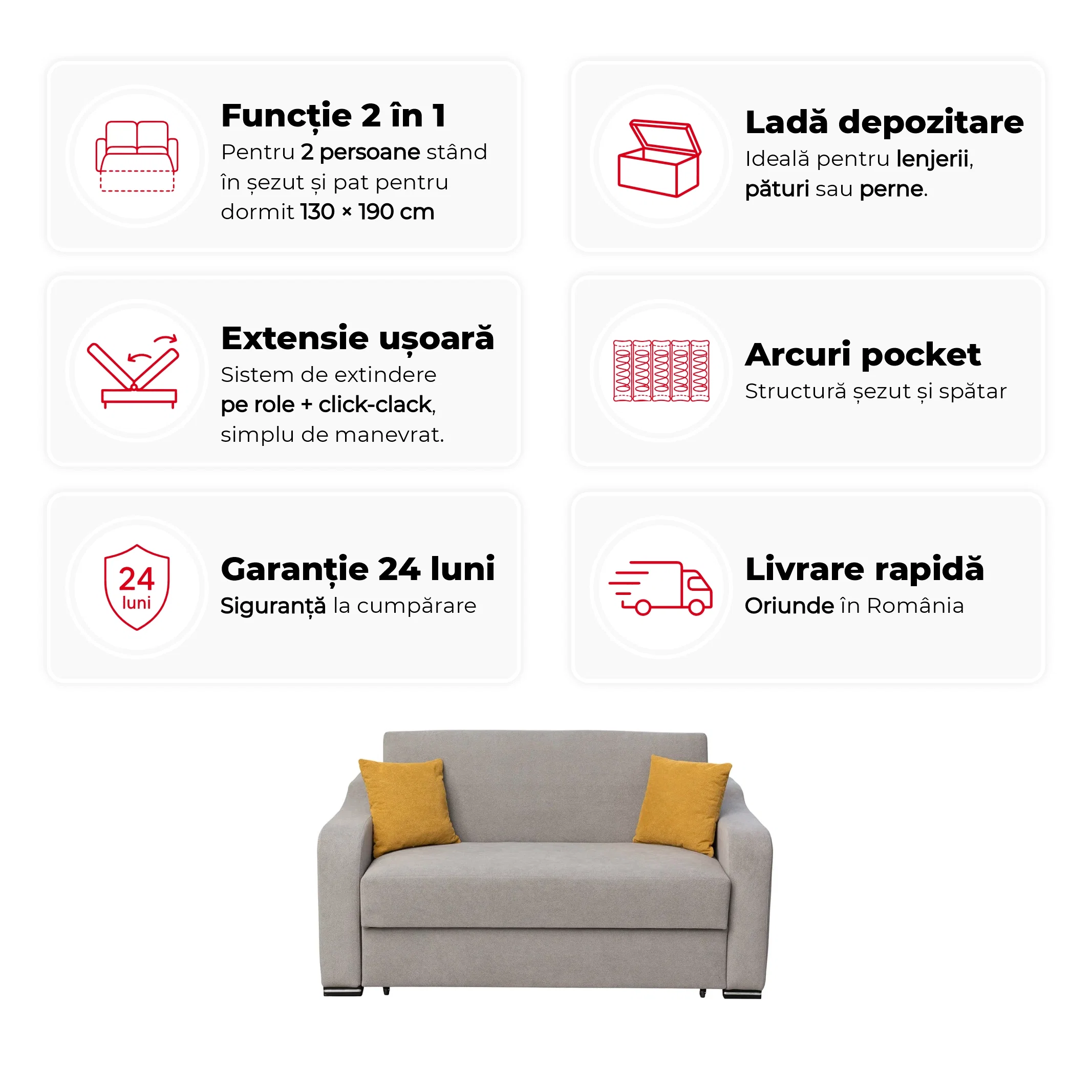 Canapea FRUNZA extensibila, 2 locuri, cu arcuri, lada depozitare, 165x110x90 cm - ExpoMob [3]