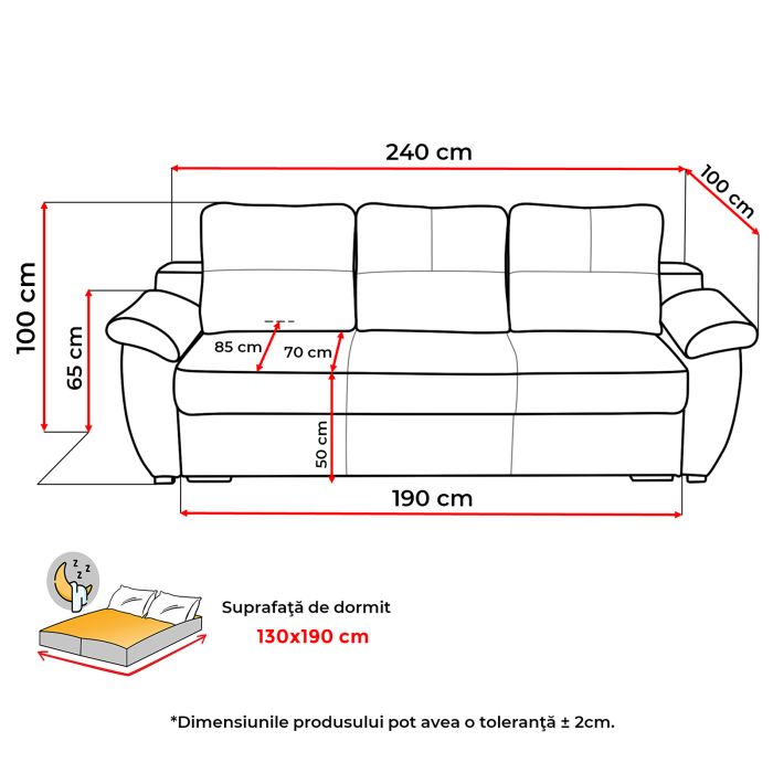 Canapea extensibila HAVANA, 3 locuri, cu arcuri si lada depozitare, bej, 240x100x100 cm [8]
