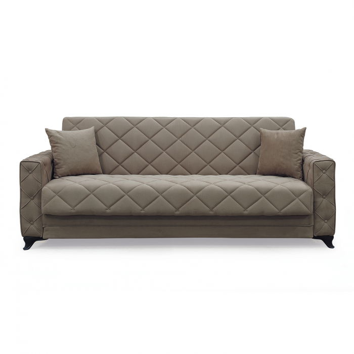 Canapea extensibila HEGEL, 3 locuri, cu arcuri si lada pentru depozitare, maro, 228x85x85 cm