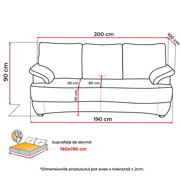 Canapea extensibila LOTUS, 3 locuri, cu arcuri si lada depozitare, bej, 200x100x90 cm [8]