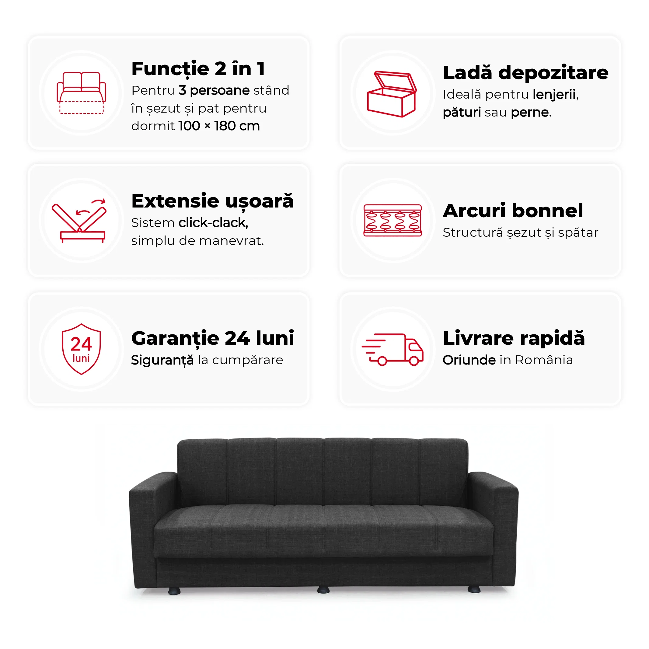 Canapea extensibila MARBELLA ONE, 3 locuri, cu arcuri si lada depozitare, 214x73x80 cm [3]