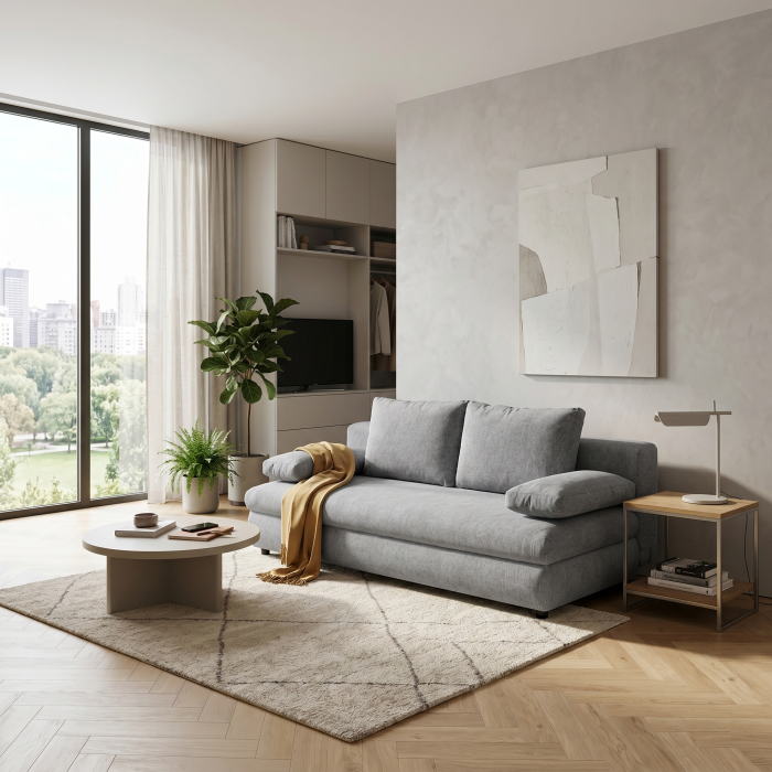 Canapea extensibila OLIMP, 3 locuri, cu arcuri si lada depozitare, bej inchis, 203x100x85 cm [8]