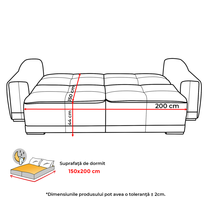 Canapea extensibila OSLO, 3 locuri, cu arcuri si lada depozitare, bej, 265x115x100 cm [9]