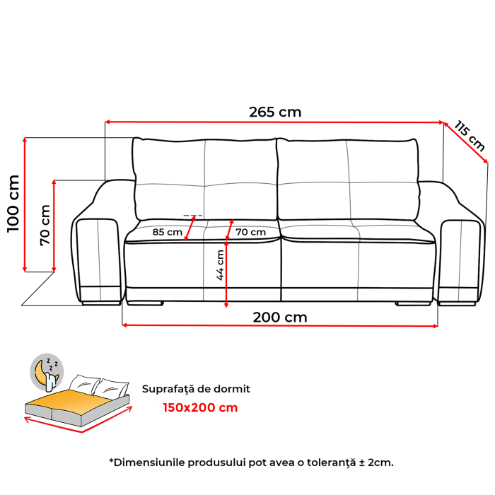 Canapea extensibila OSLO, 3 locuri, cu arcuri si lada depozitare, bej, 265x115x100 cm [8]