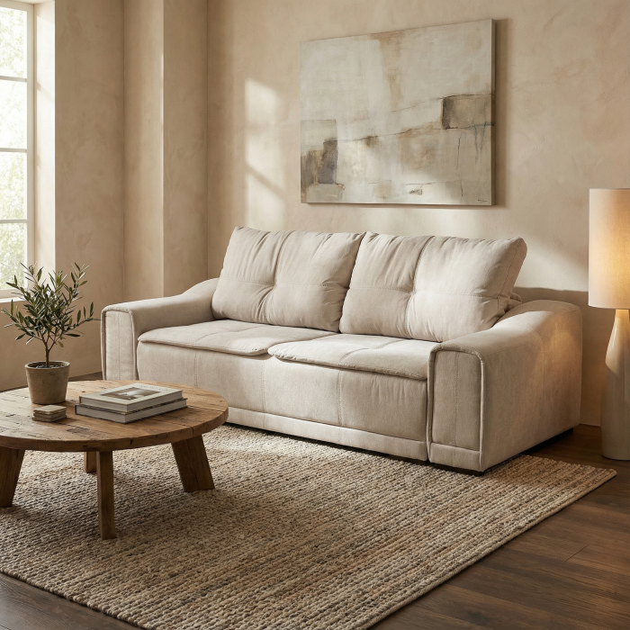 Canapea extensibila OSLO, 3 locuri, cu arcuri si lada depozitare, bej, 265x115x100 cm [7]