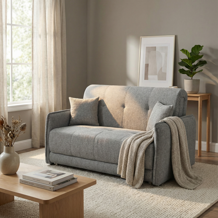 Canapea extensibila PARMA, 2 locuri, cu arcuri si lada depozitare, gri, 145x110x90 cm [7]