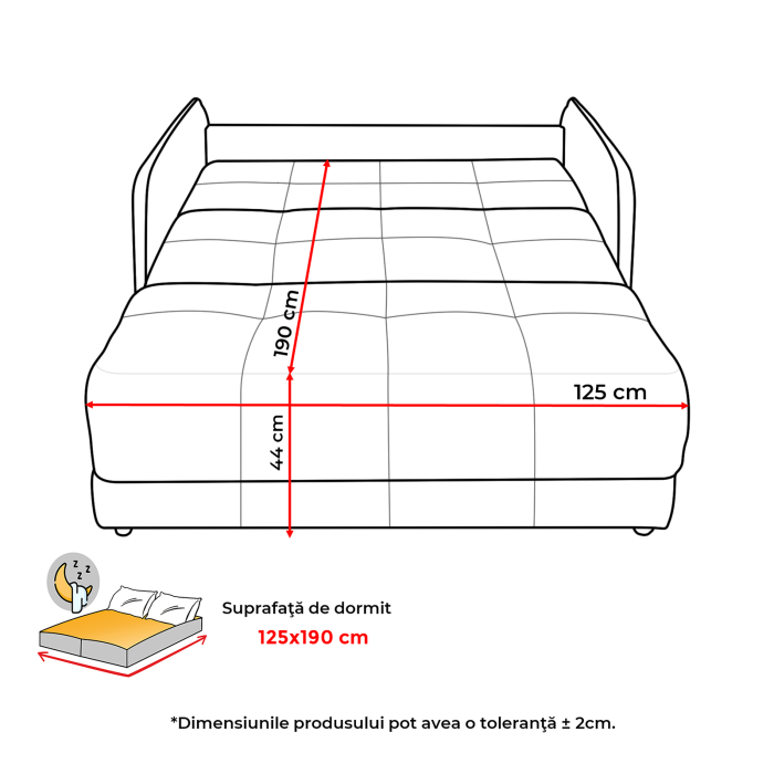 Canapea extensibila PARMA, 2 locuri, cu arcuri si lada depozitare, gri, 145x110x90 cm [9]