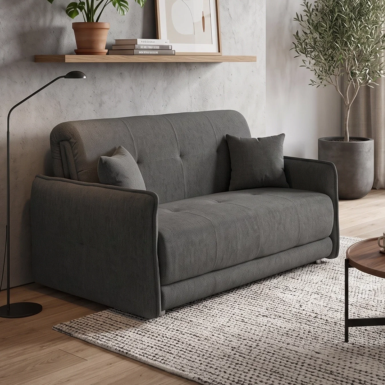 Canapea extensibila PARMA, 2 locuri, cu arcuri si lada depozitare, gri deschis, 145x110x90 cm