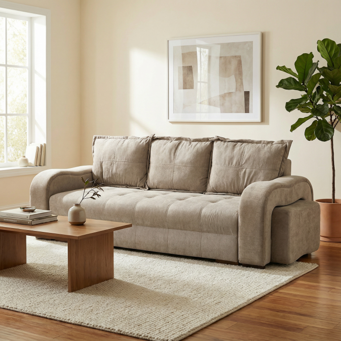 Canapea extensibila TOLEDO, 3 locuri, cu arcuri si lada depozitare, maro deschis, 265x100x95 cm [7]