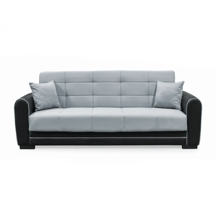 Canapea extensibila VIOLA, 3 locuri, cu arcuri si lada pentru depozitare, negru + gri deschis, 228x85x85 cm