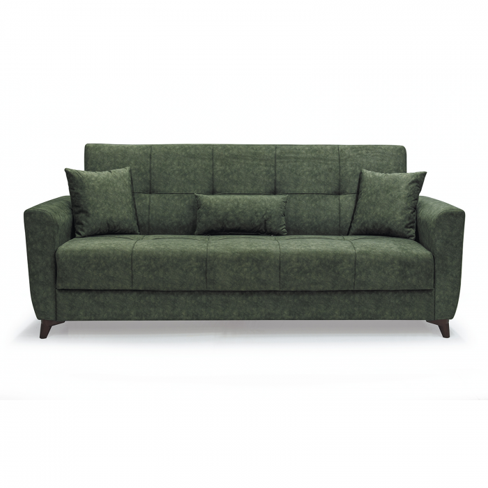 Canapea LEON extensibila, 3 locuri, cu arcuri si lada depozitare, verde, 224x90x95 cm