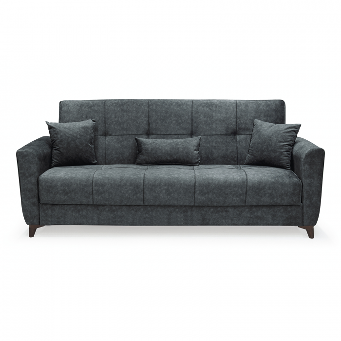 Canapea LEON extensibila, 3 locuri, cu arcuri si lada depozitare, gri, 224x90x95 cm