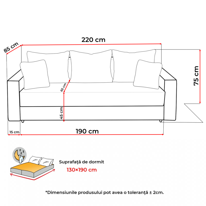 Canapea NICO II LUX extensibila, 3 locuri, cu arcuri si lada depozitare, 220x85x75 cm - ExpoMob [10]