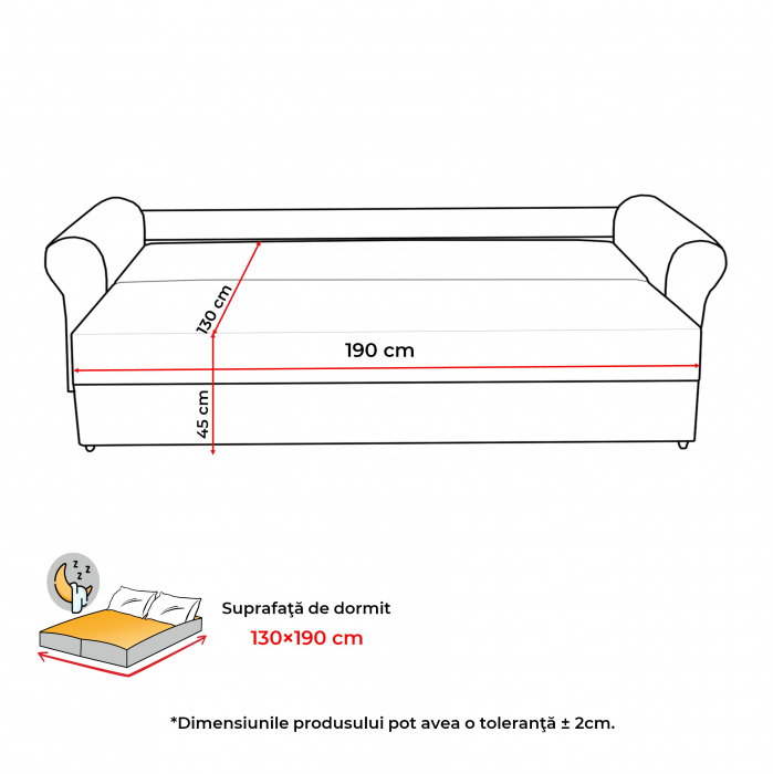Canapea SARA extensibila, 3 locuri, cu lada depozitare, 235x90x75 cm - ExpoMob [8]