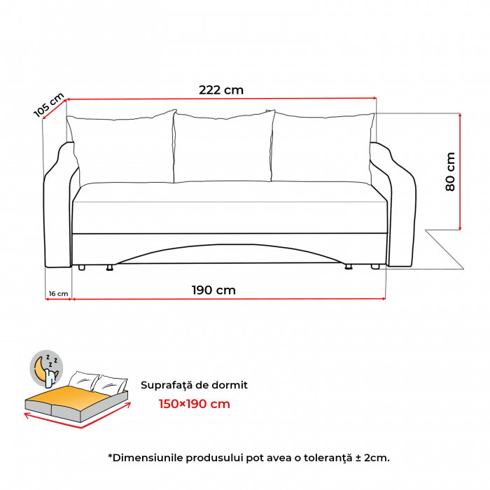 Canapea SUSIE ROYAL extensibila, 3 locuri, cu arcuri si lada depozitare, 222x105x80 cm - ExpoMob [7]