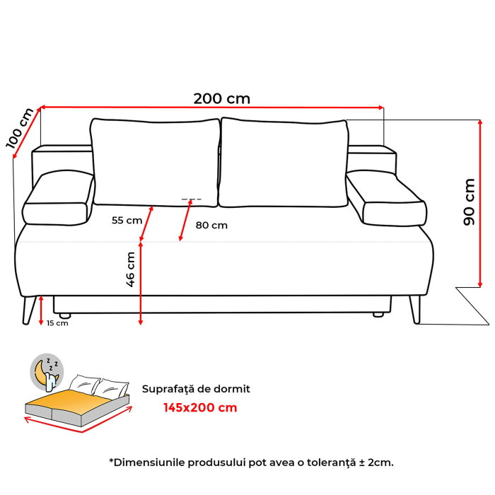 Canapea TIME NEW extensibila, 3 locuri, cu arcuri si lada depozitare, maro, 200x100x90 cm [10]