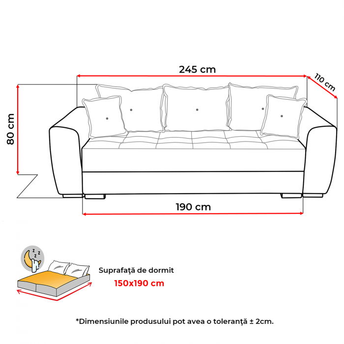 Canapea VERA extensibila, 3 locuri, cu arcuri si lada depozitare, 245x110x80 cm - ExpoMob [9]